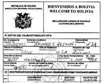 Rick's Boliva customs form